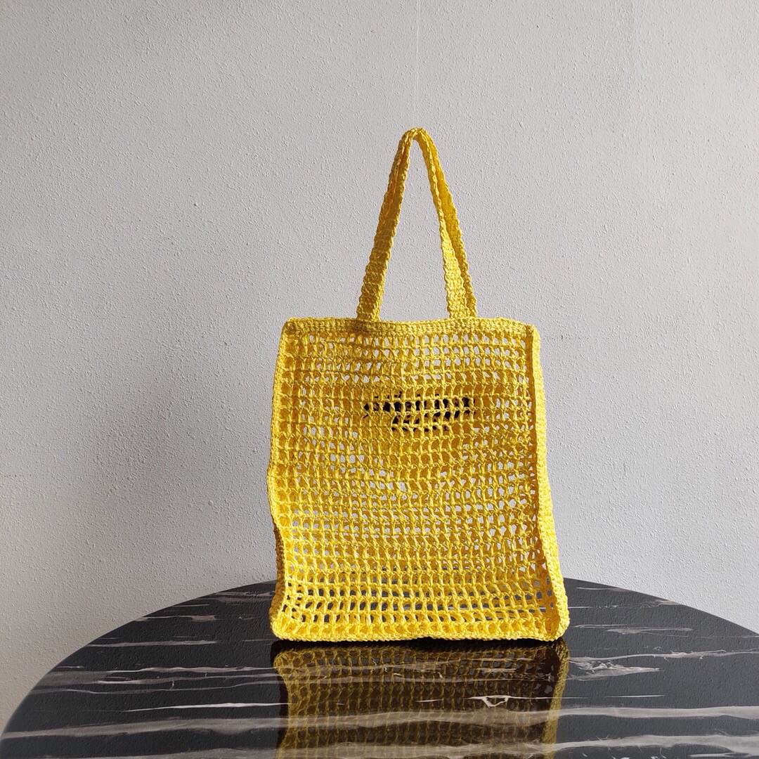 Prada Crochet Bag Tote Yellow 1BG393